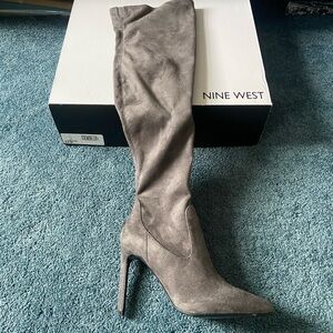 Nine West Grey Suede Knee High Boots 6.5 New in Box